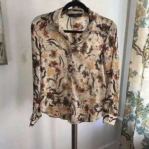 Zara basic floral long sleeved blouse